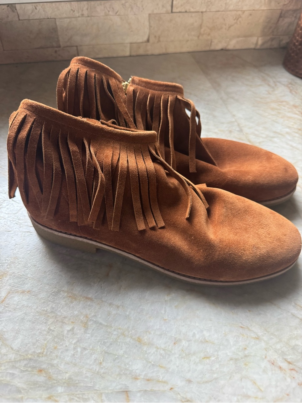 kate spade Suede Fringe Ankle Boots - Chestnut Brown